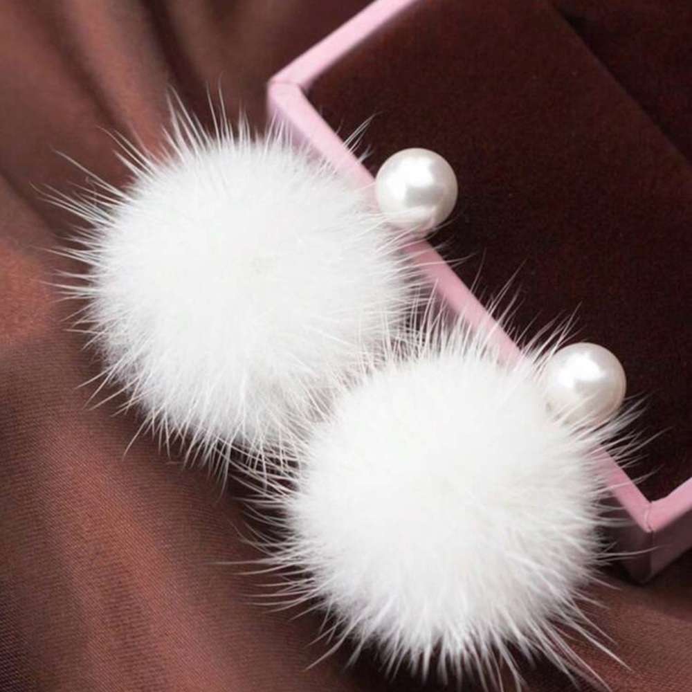 White Pearl and Pom Pom Pierced Earrings